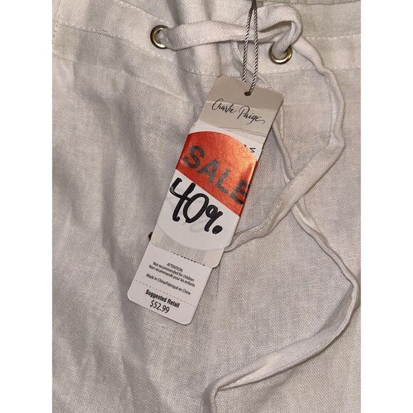 NWT Charlie Paige White Linen Blend Pants - Size S - Cuffed Ankle - Picture 10 of 14